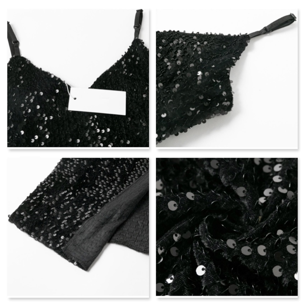 Black Sequined V-Neck High Slit Long Dress - Picture 6 of 7